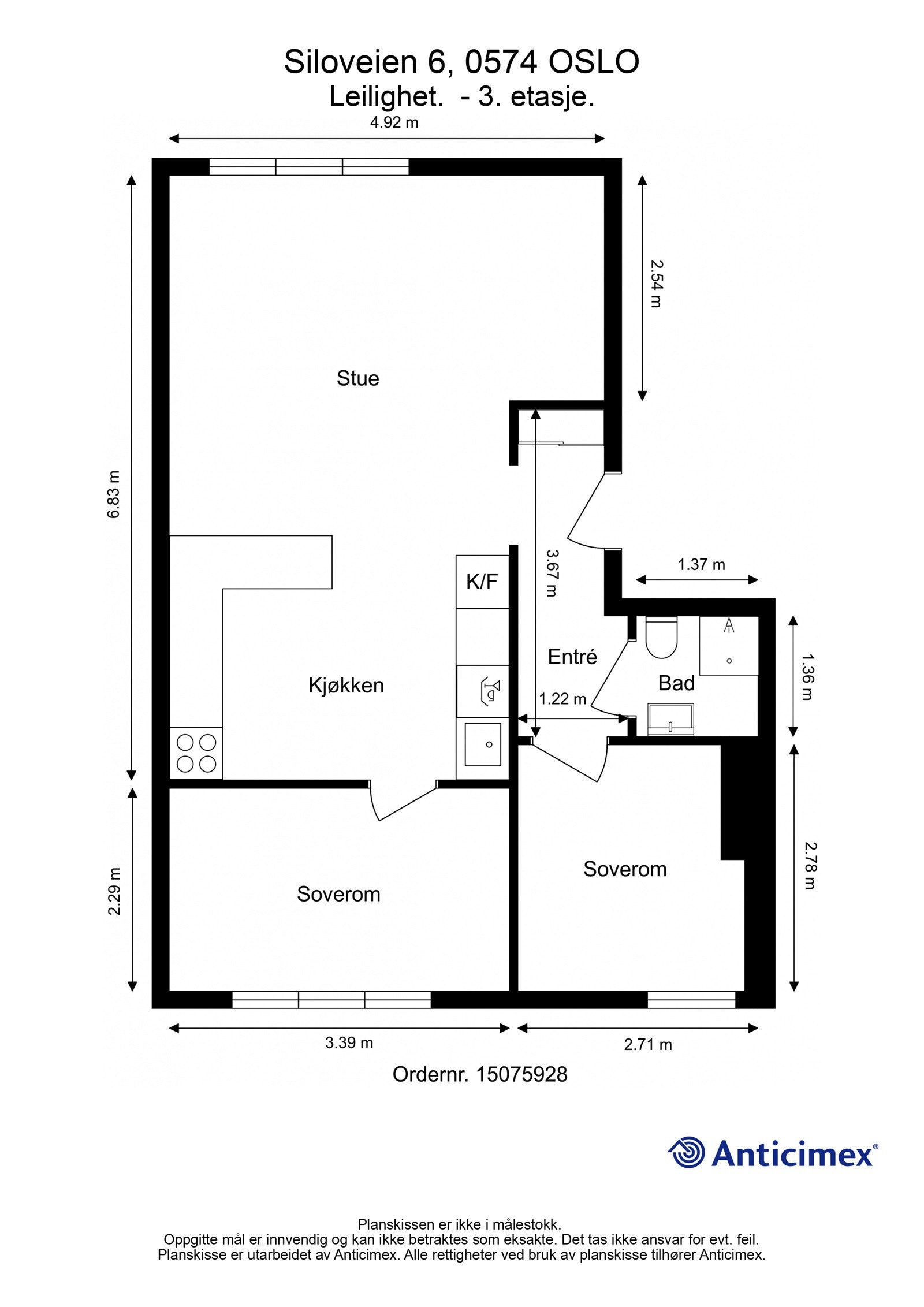 Plantegning med mål. Galleribilde