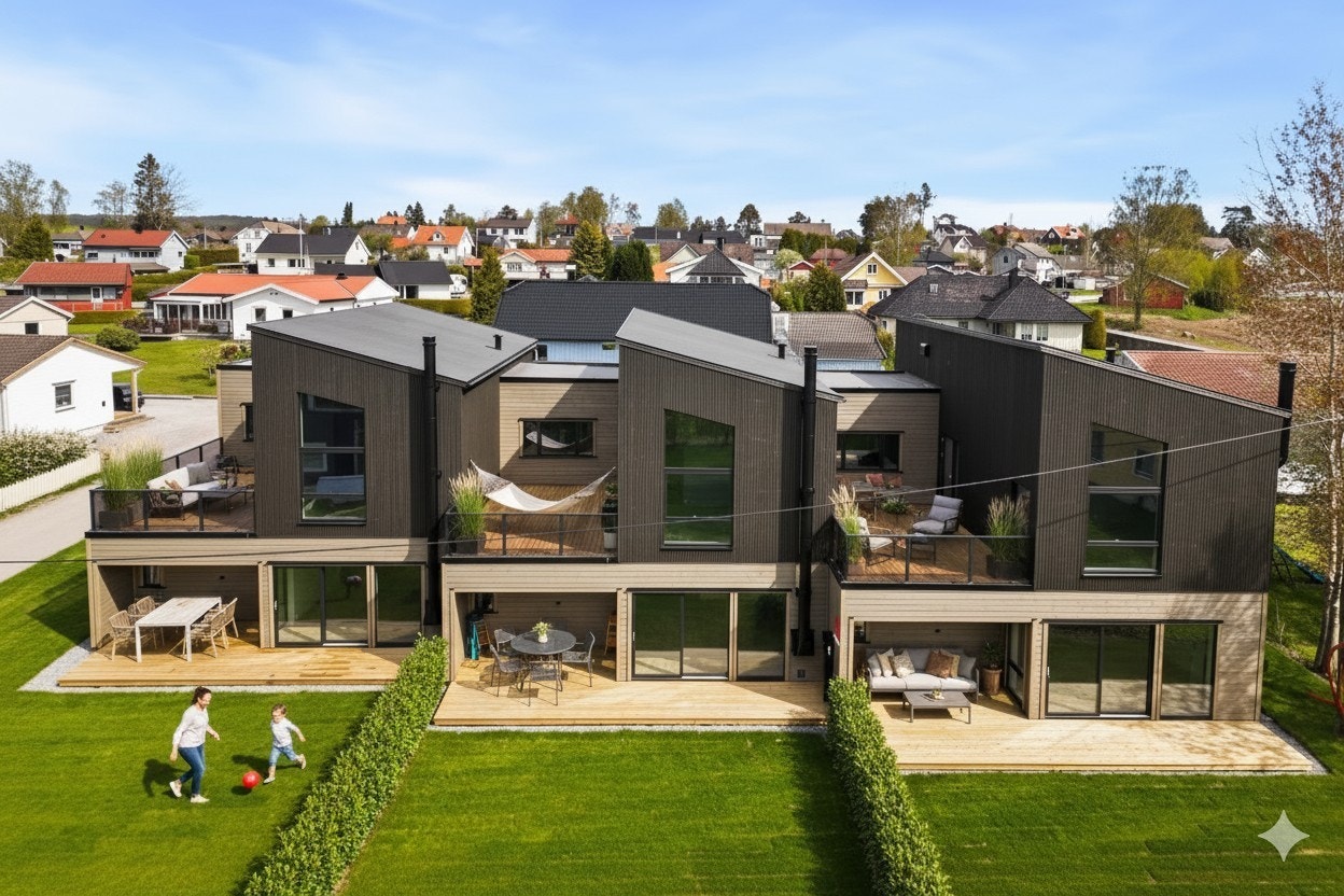 Digitalt møblert utvendig, samt illustrert hekk. Galleribilde