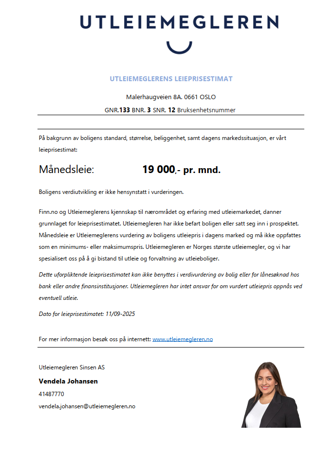 Leieprisvurdering Malerhaugveien 8A Galleribilde