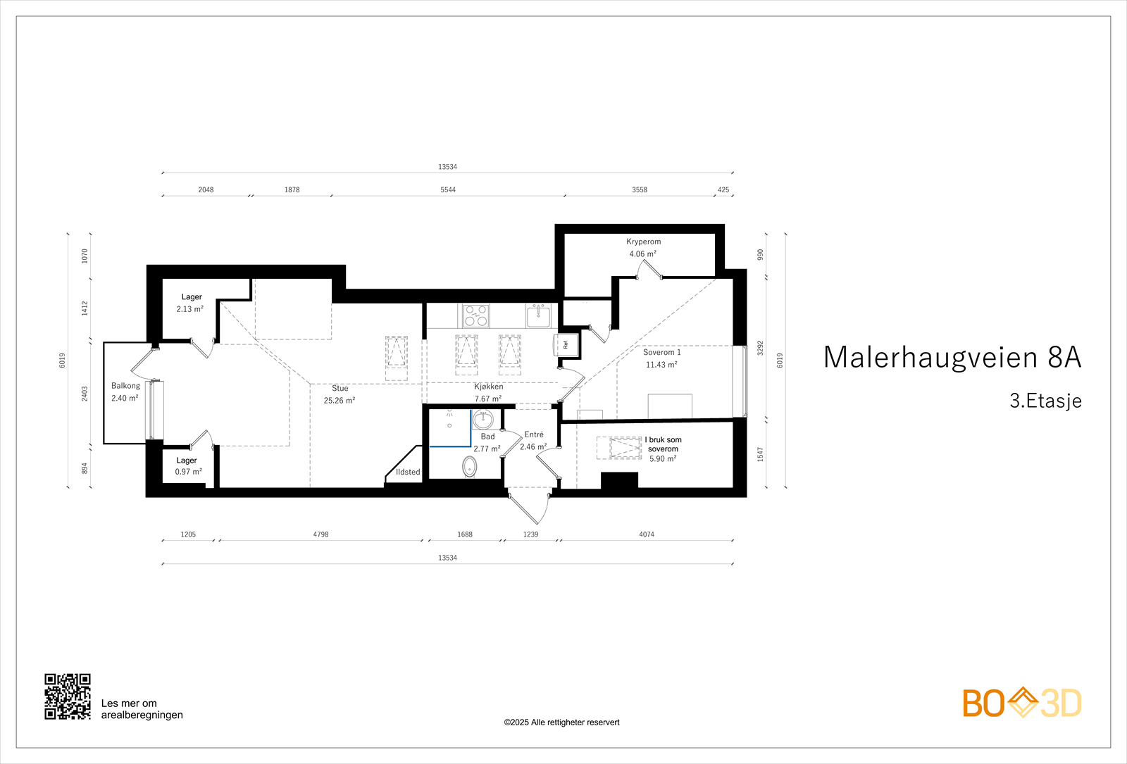 Plantegning. Leilighetens gulvareal er ca. 68 kvm. Galleribilde