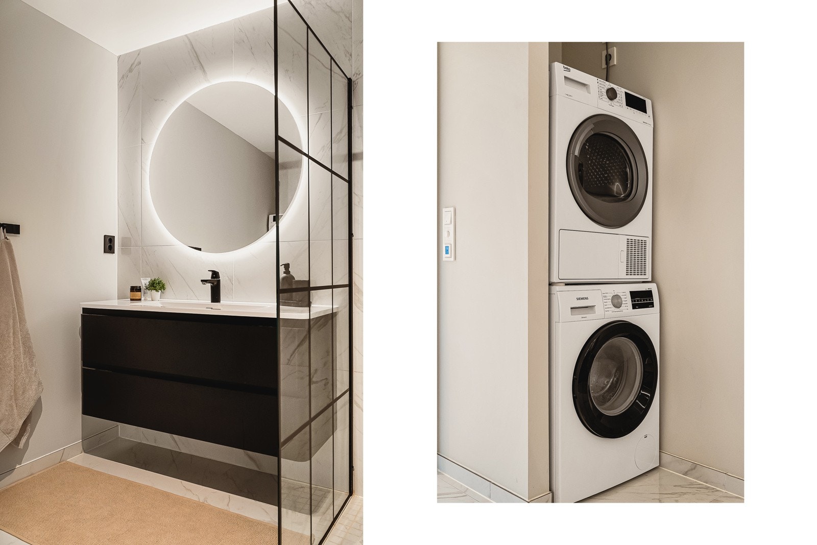 Plassbygget nisje for vaskemaskin og tørketrommel. Galleribilde