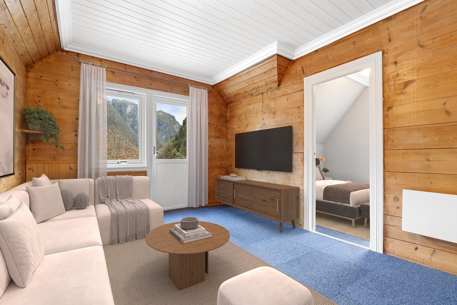 Digitalt stylet rom i 2 etasje med utgang til balkong med nydelig utsikt. Rommet kan egne seg både som soverom og loftstue ut fra hvilket behov en har. Galleribilde