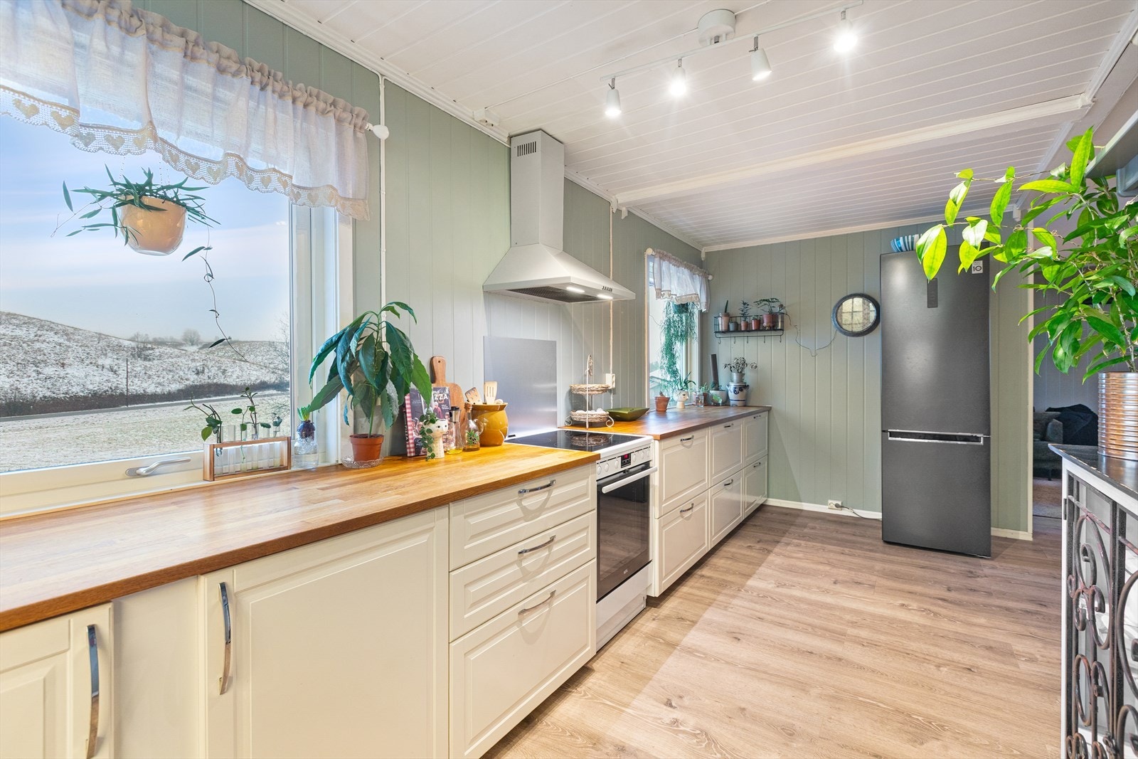 Frittstående hvitevarer som komfyr, oppvaskmaskin og kjøleskap. Galleribilde