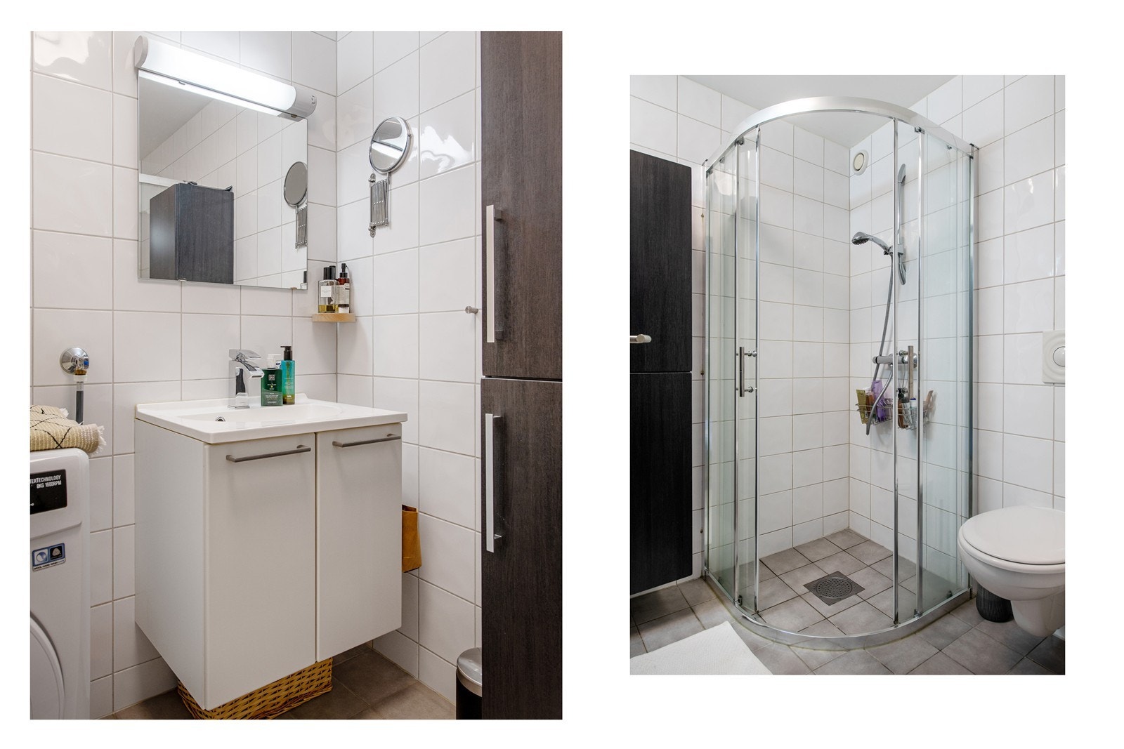 Flott bad i 1. etasje med dusj-sone og toalett Galleribilde