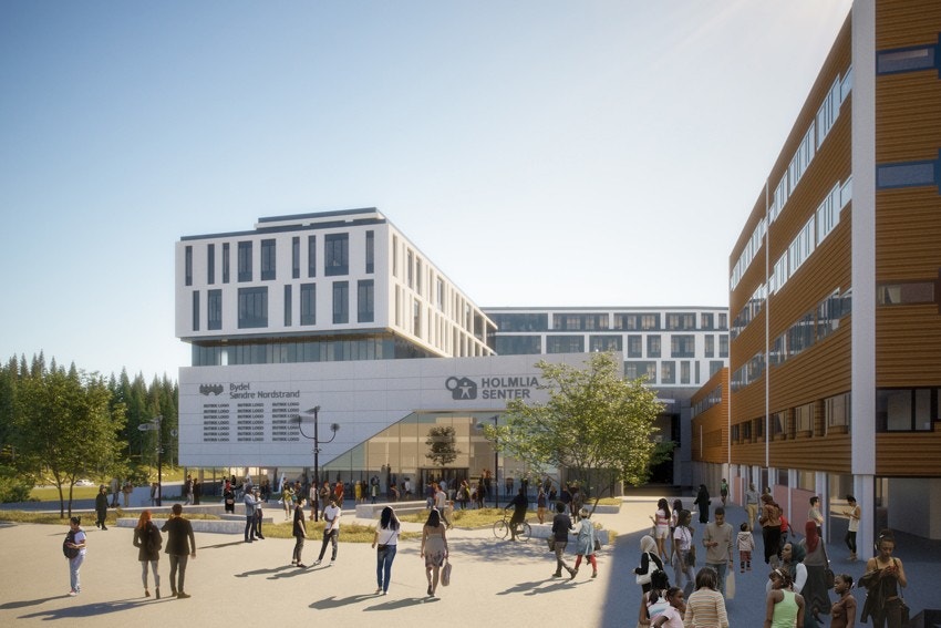 Det nye Holmlia Senter har det meste av servicefasiliteter som apotek, bibliotek, frisør, jernvarehandel, kafé, vinmonopol, helsestasjon og tannlege m.m. Galleribilde