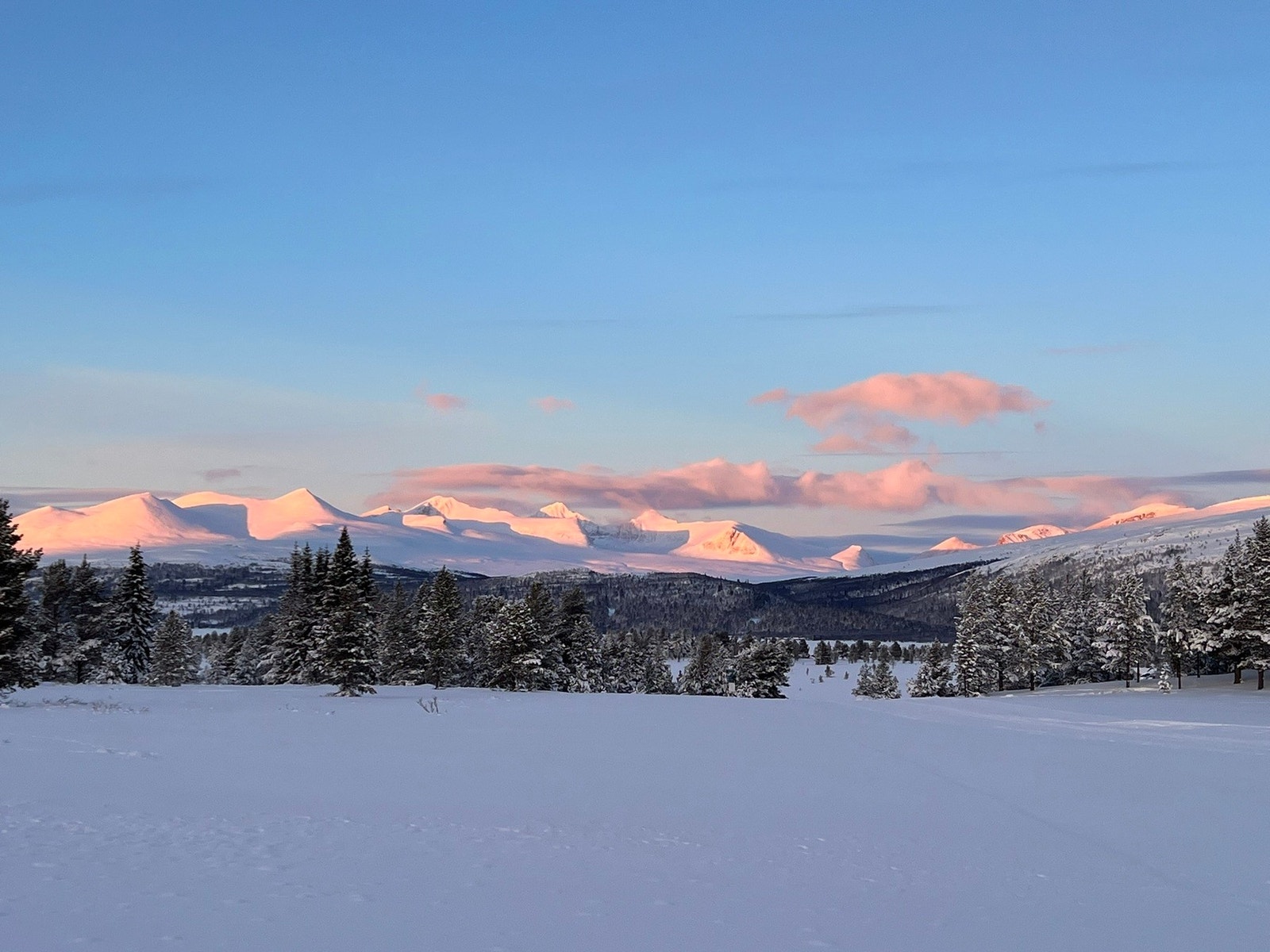 Kveldssol over vinterfjellet. Galleribilde