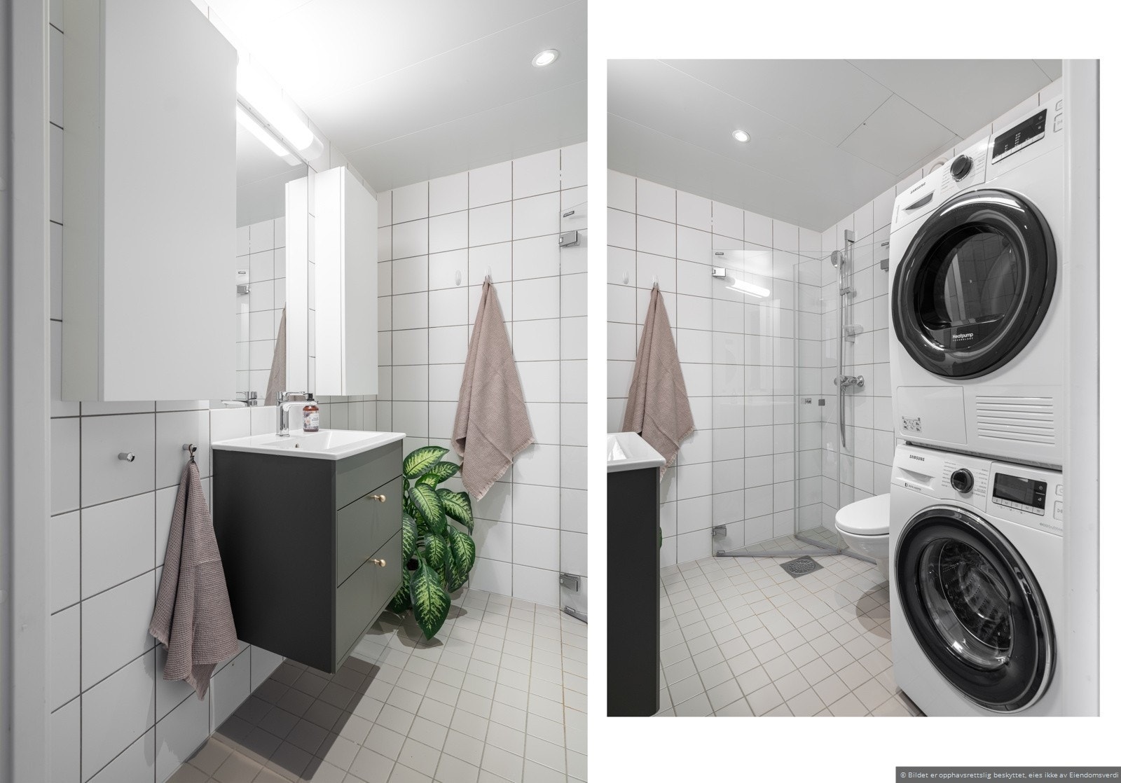 Flislagt bad med vaskemaskin og tørketrommel Galleribilde