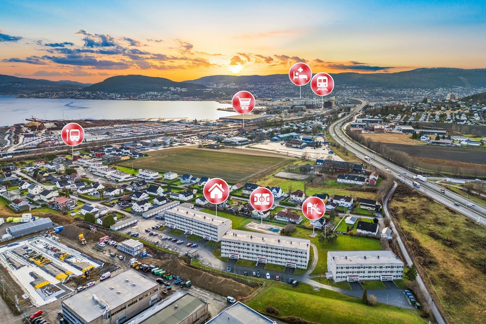 Meget fin beliggenhet med blant annet kort gange til det nye sykehuset (ca. 2,5 km) Galleribilde