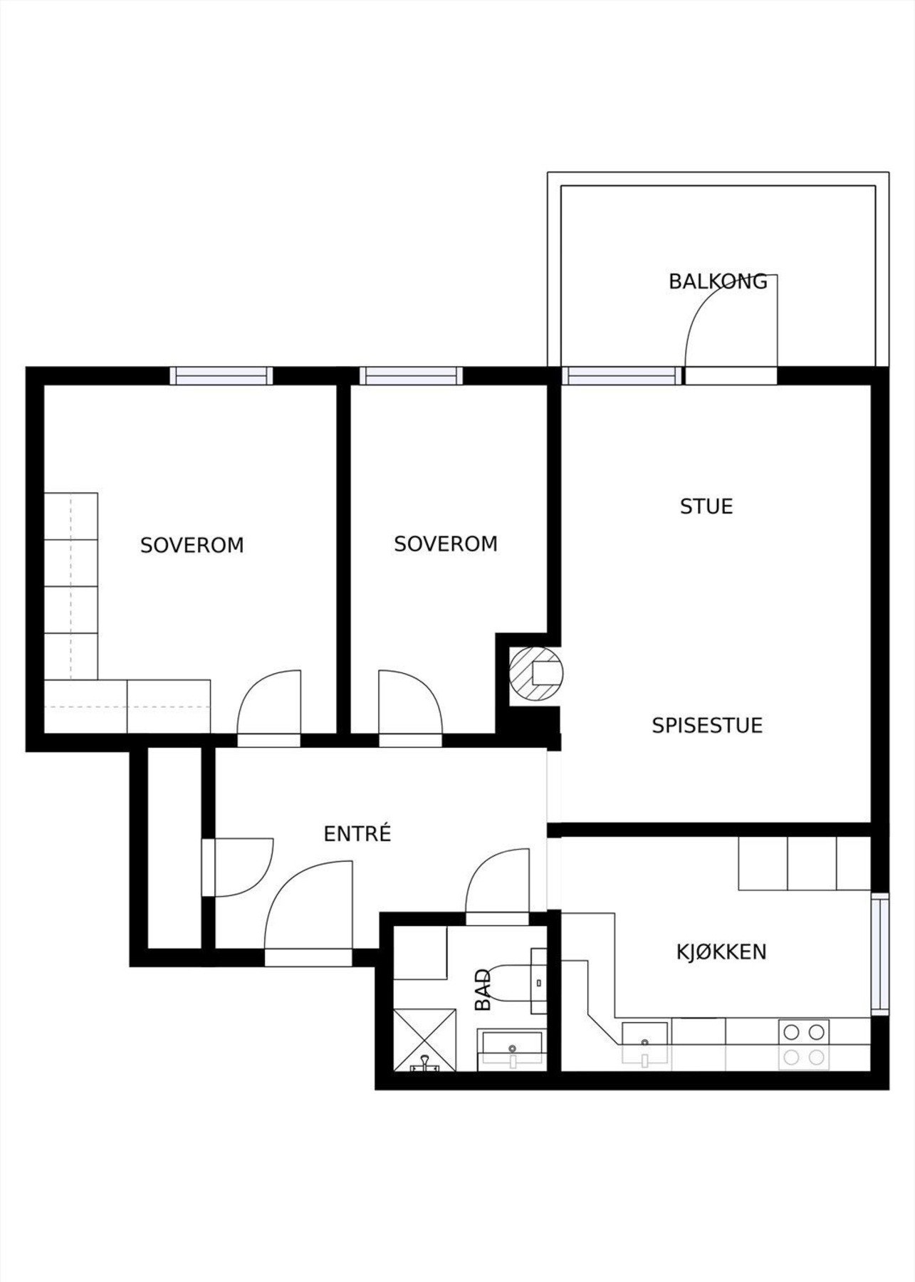 Planskisse. Leiligheten disponerer loftsbod og 2 kjellerboder i tillegg. Galleribilde