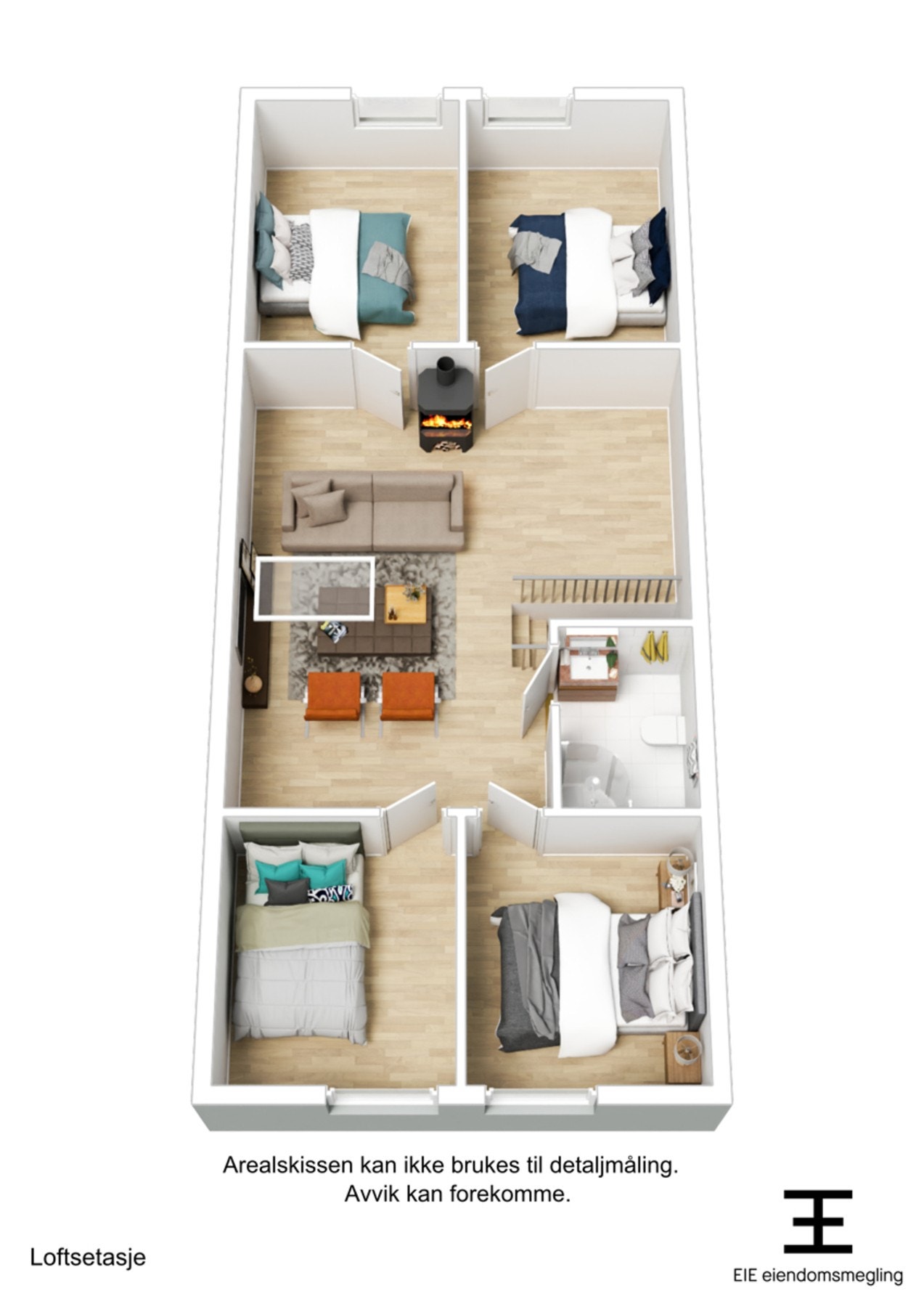 Boligen plantegning i 3D - Loftsetasjen. Galleribilde