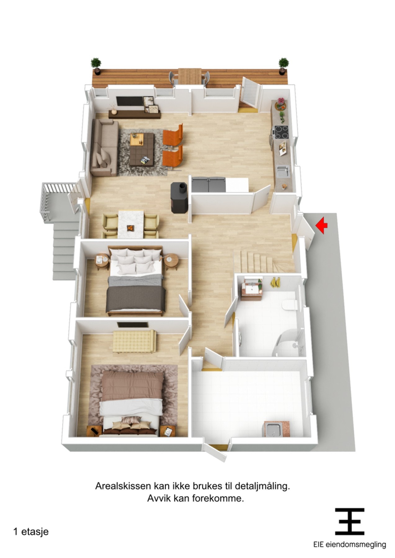 Boligen plantegning i 3D - 1. etg. Galleribilde