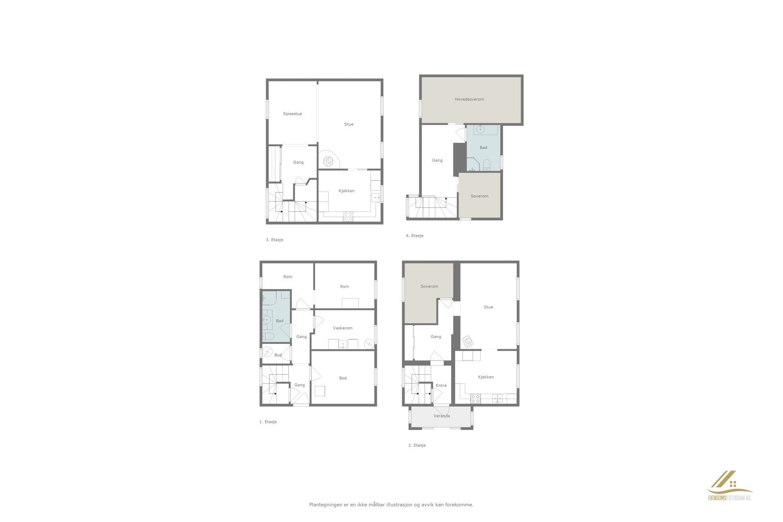 Plantegning over alle 4 etasjene Galleribilde