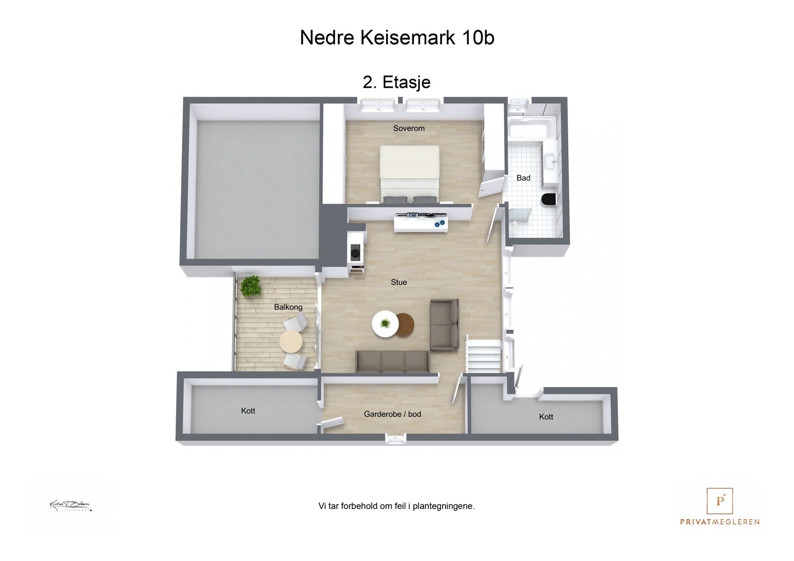 Nedre Keisemark 10b - 3D plantegning 2. Etasje Galleribilde