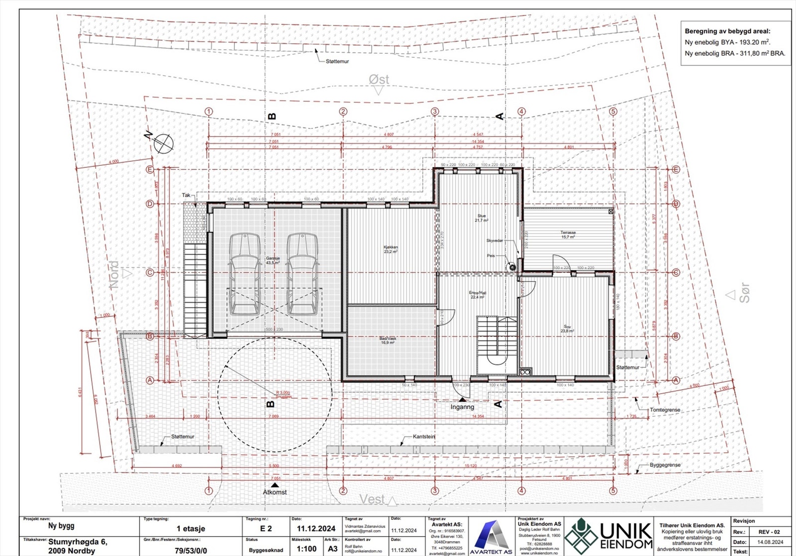 1. etasje. Med integrert dobbel garasje. Galleribilde