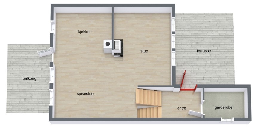 1.etg. byr på: kjøkken, stue, bod og entré. Galleribilde