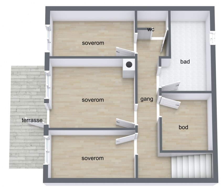 u.etg. byr på: bad, toalettrom, gang, bod og 3 soverom. Galleribilde