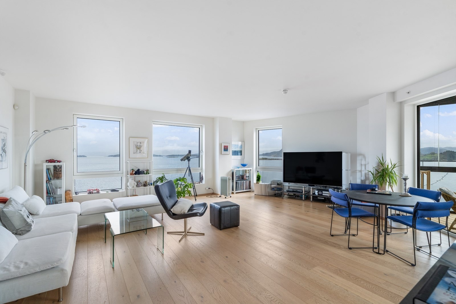 Romslig stue med sjøutsikt Galleribilde