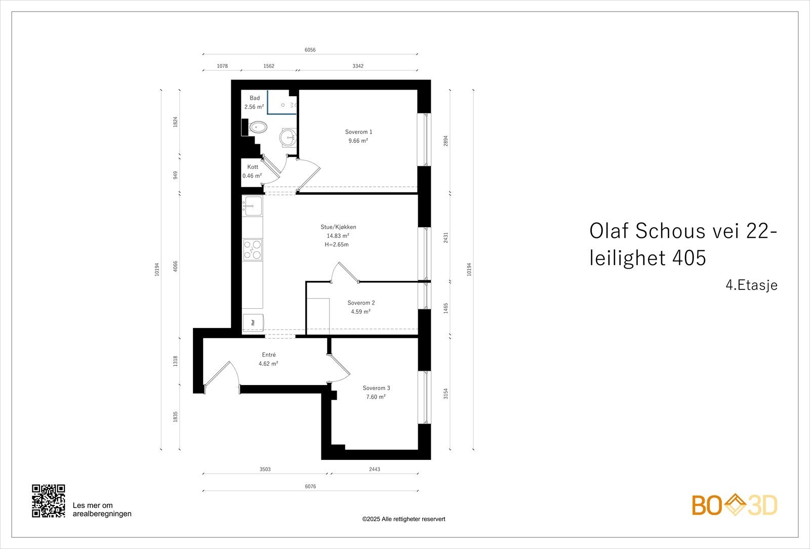 Alternativ planløsning om man ønsker 3 soverom. Sett opp en lettvegg i stuen. Galleribilde