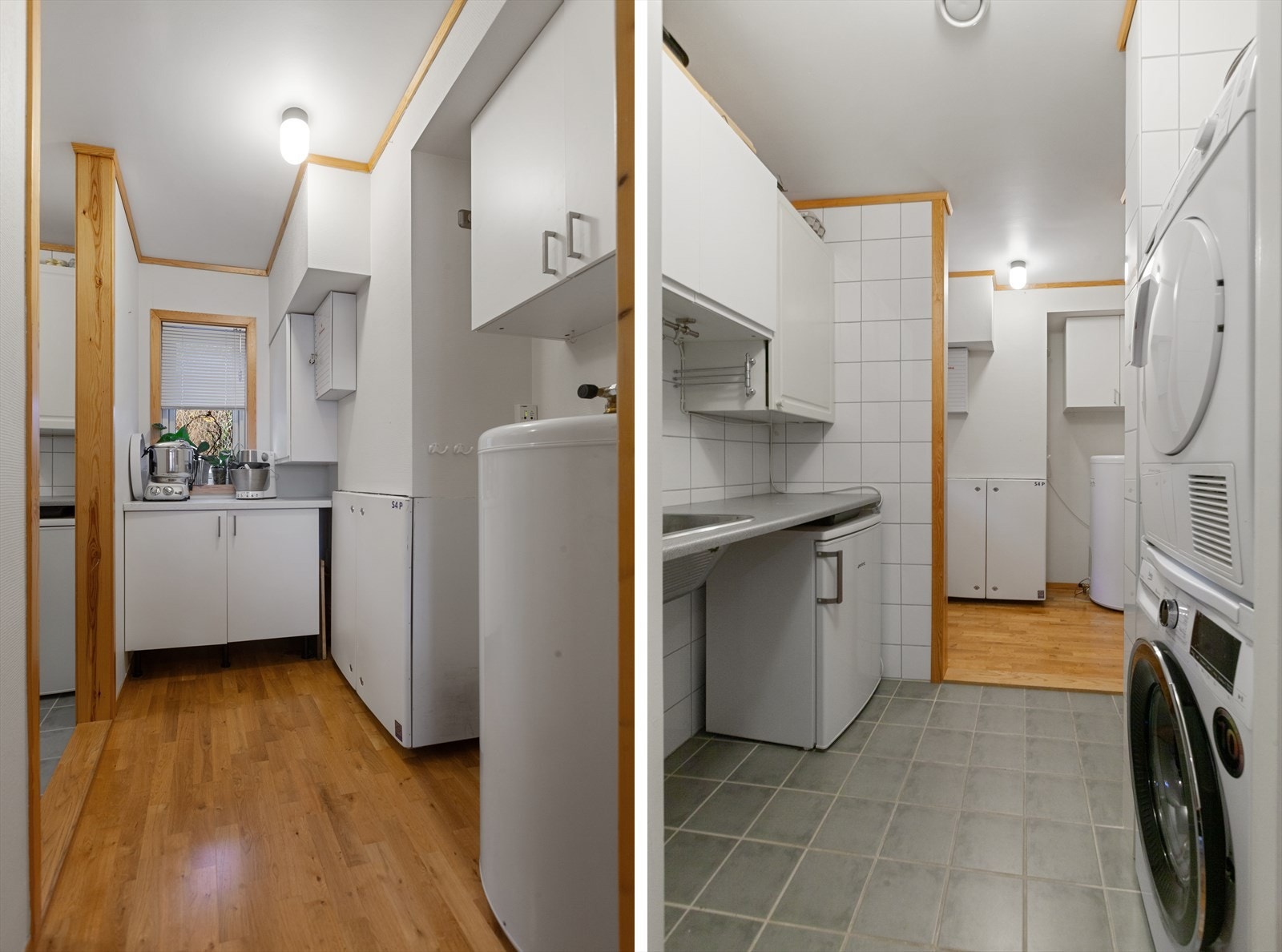 Vaskerom med opplegg for vaskemaskin, klosett og rørfordelingsskap. Galleribilde