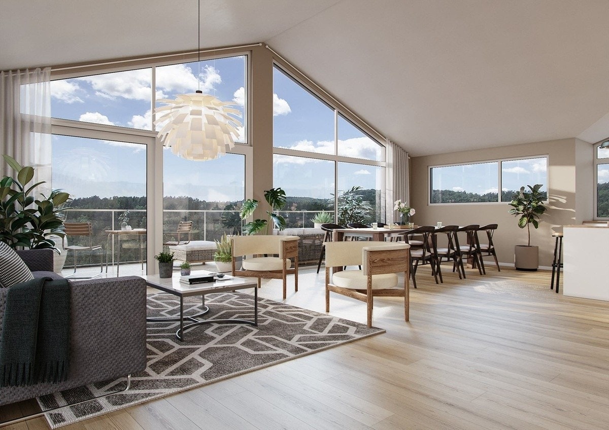 Alle illustrasjoner og møblerte planskisser er kun ment å gi et inntrykk av en ferdig bebyggelse, og det fremkommer da elementer som ikke inngår i den kontraktsmessige avtalen. Galleribilde