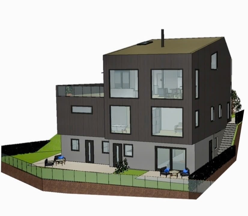 Inngang på baksiden av huset, her vil det blir egen terrasse Galleribilde