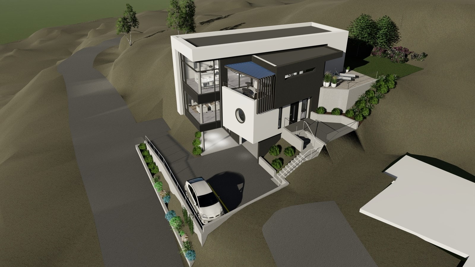 Det er tegnet inn en carport med innvendig inngang til huset Galleribilde