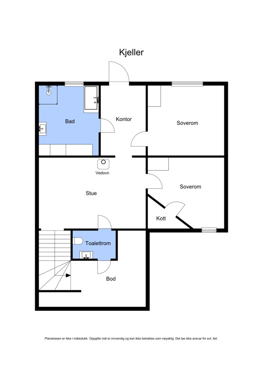 Plantegning sokkel/kjeller. Rommene er innredet som følgende Galleribilde