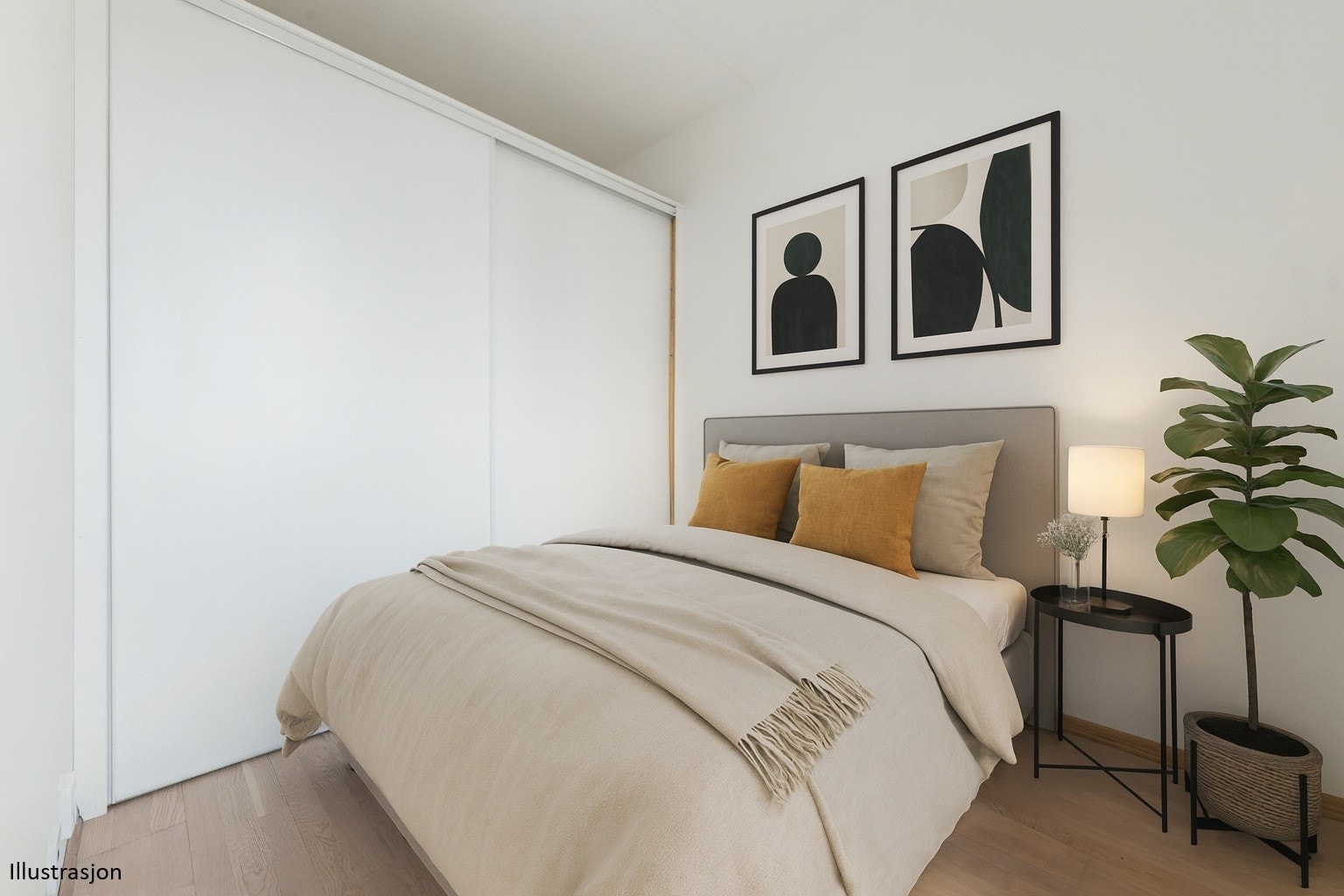 Soverommet i leiligheten er lyst og innbydende. (Illustrasjon) Galleribilde