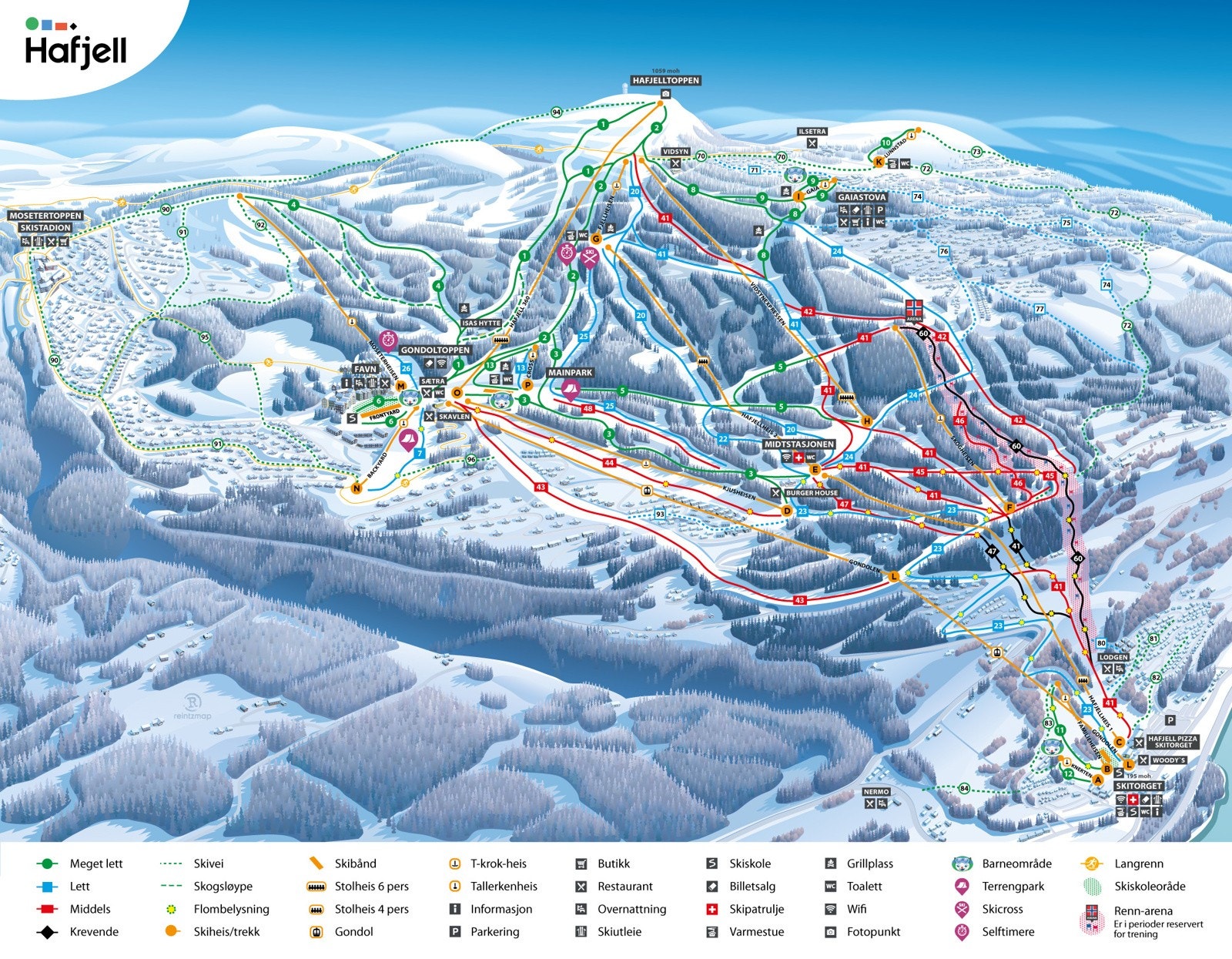 Løypekart Hafjell, her er det mange muligheter. Galleribilde