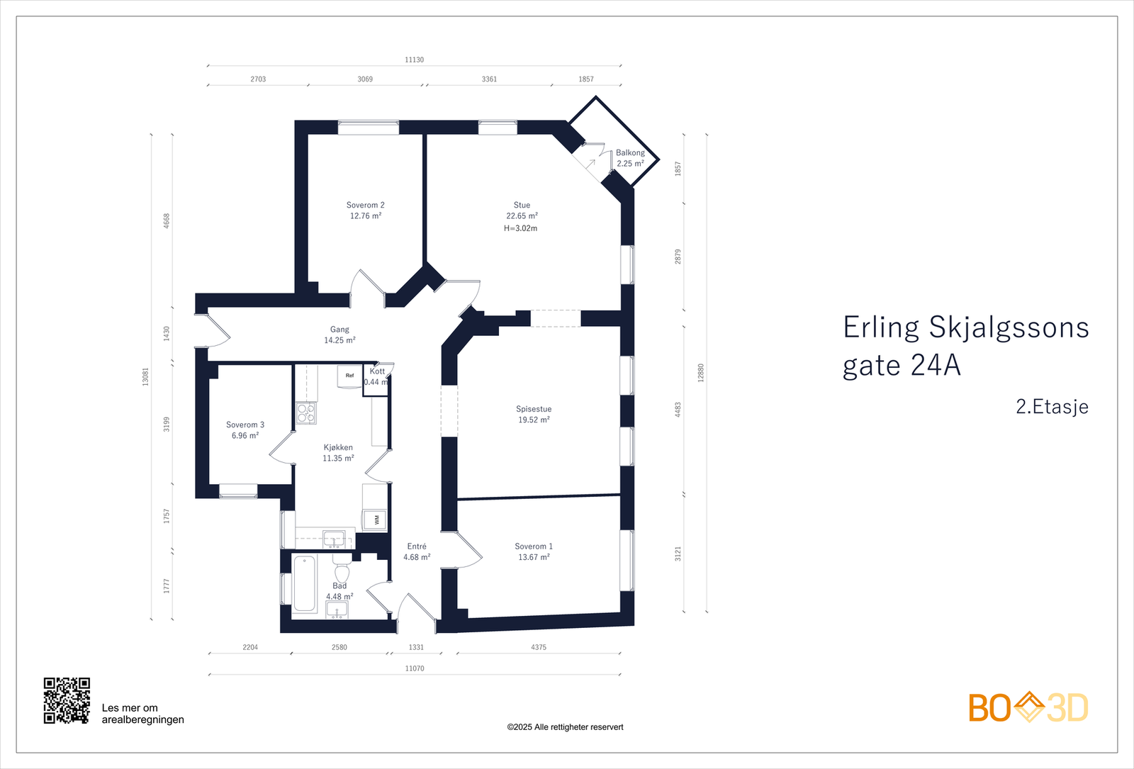 Plantegning. Leiligheten disponerer en kjellerbod på ca. 5 kvm. Galleribilde