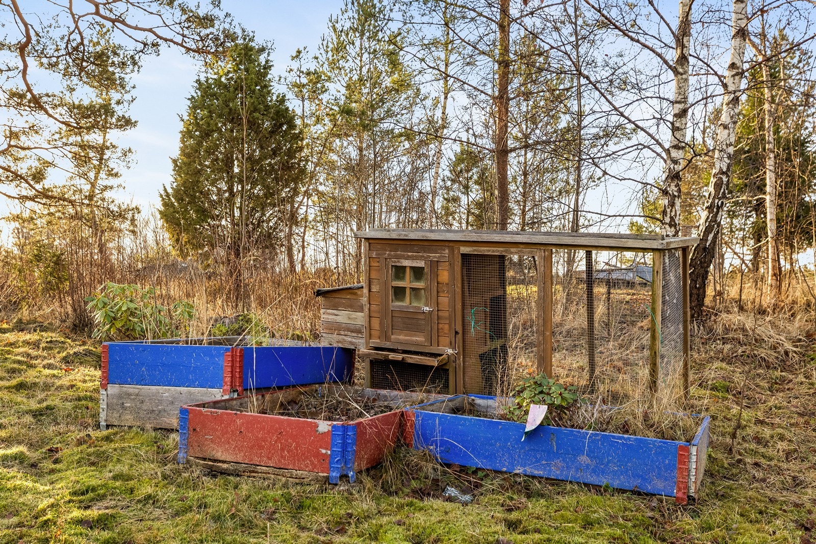 Her har det tidligere vært høner og blomsterkasser med diverse beplanting Galleribilde