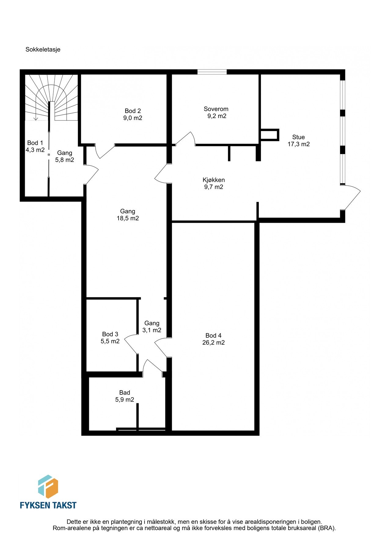 Planskisse sokkeletasje. Galleribilde