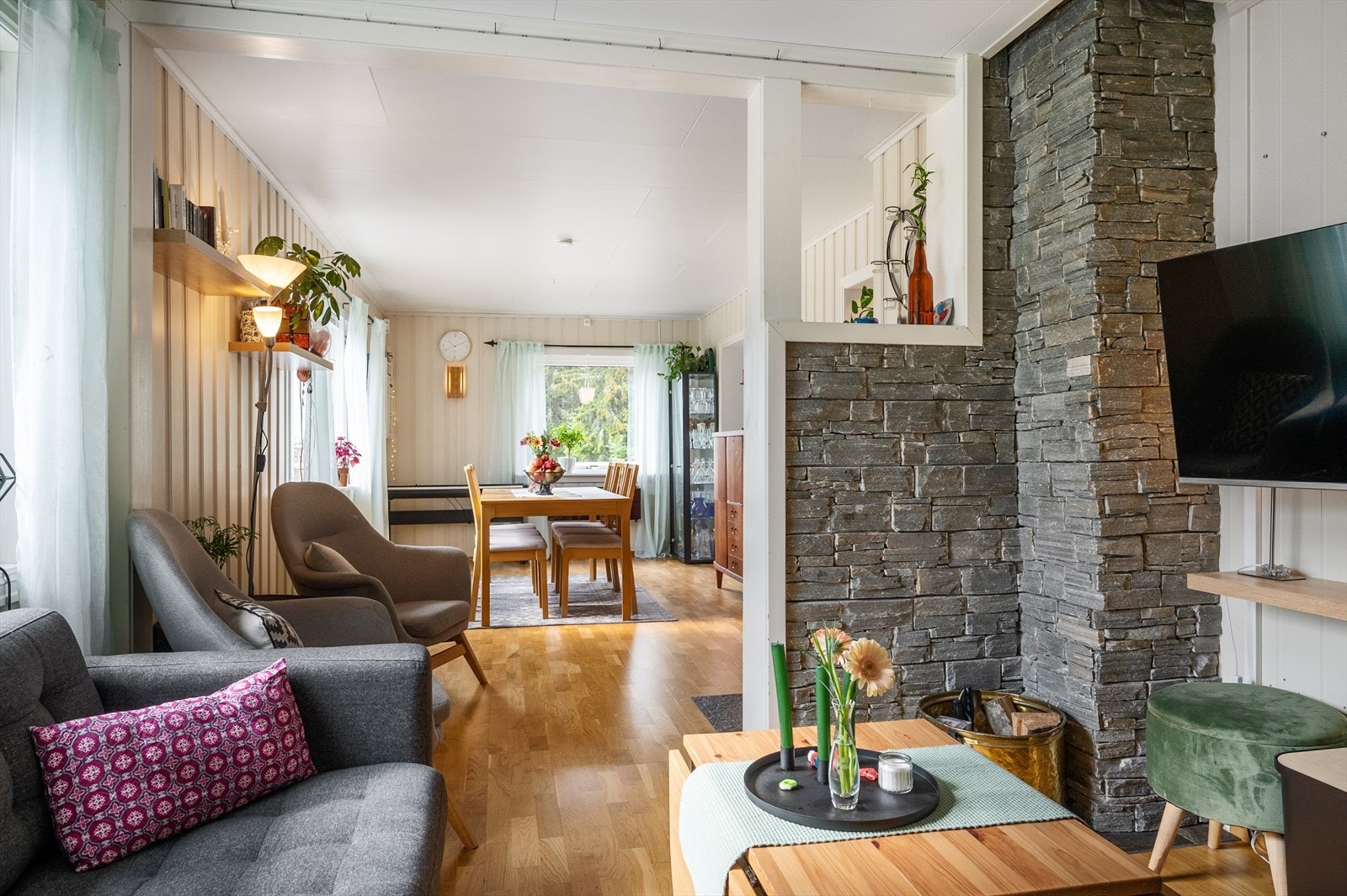 Det er naturlige soneinndelinger i stuen. Galleribilde