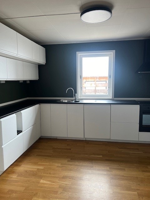 Separat kjøkken med hvitevarer. Galleribilde