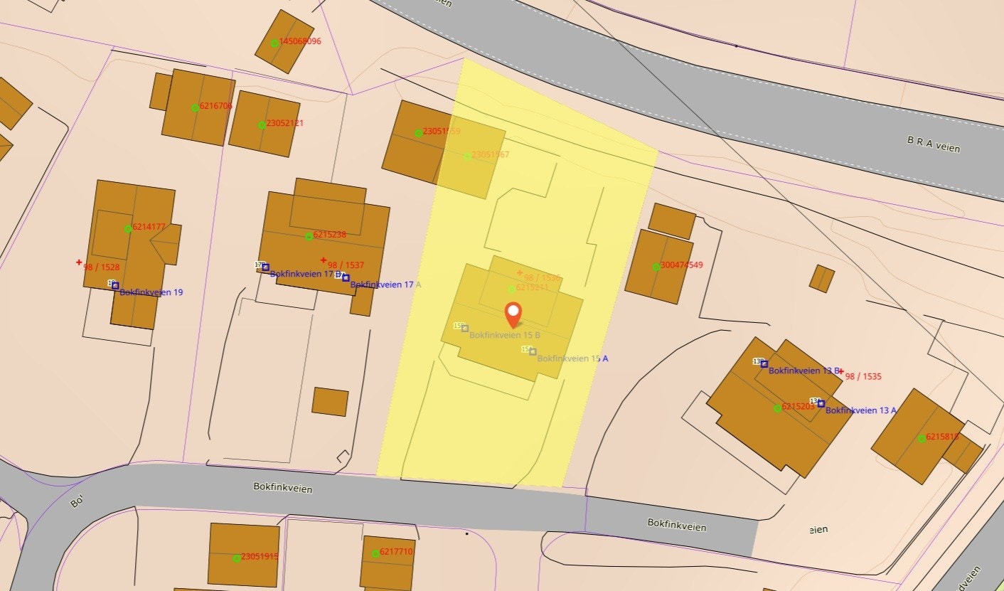Kart over sameiets tomt (Bokfinkveien 15A og 15B) Galleribilde