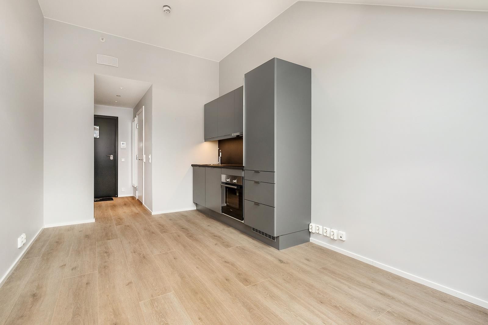 Smart 1-roms med plass til seng/sofesofa, lite spisebord og pult. Galleribilde