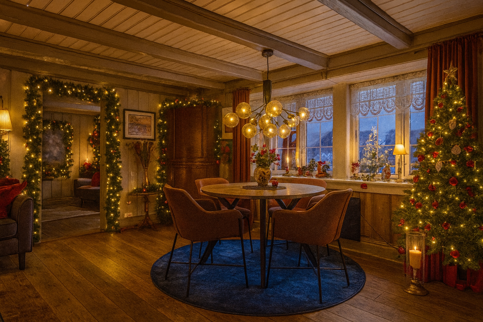 Selgers stemningsbilde av stue. Bilde er AI-redigert. Galleribilde