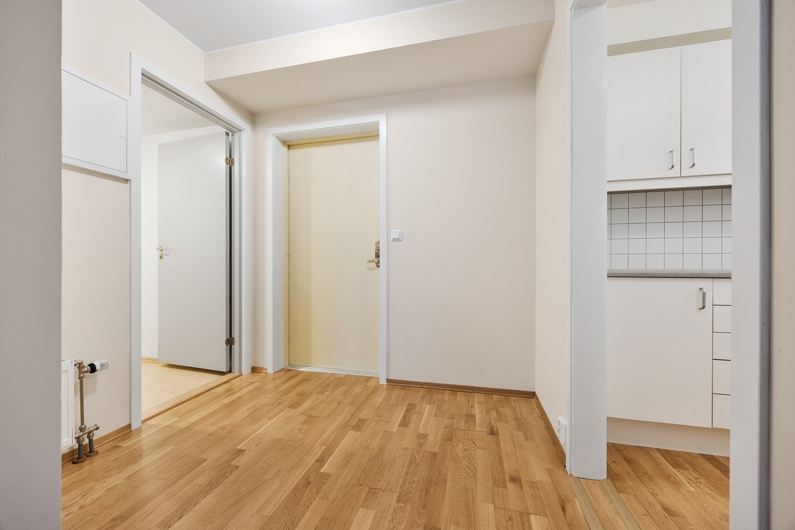 Gangen binder leilighetens rom sammen og har gjennomgående parkett på gulvet. Galleribilde