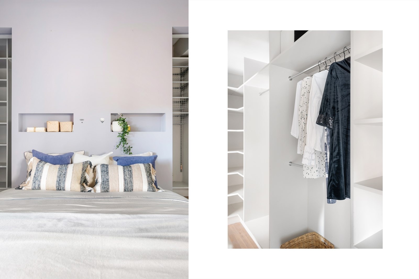 Soverommet er malt i en behagelig fargetone, og walk-in-garderoben gir rikelig med oppbevaringsplass. Galleribilde