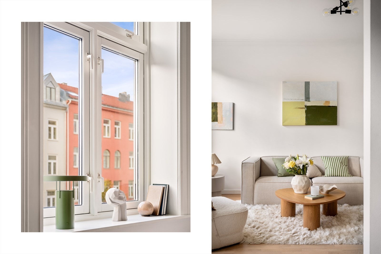 De dype vinduskarmene er et klassisk trekk som gir rommet karakter. Galleribilde