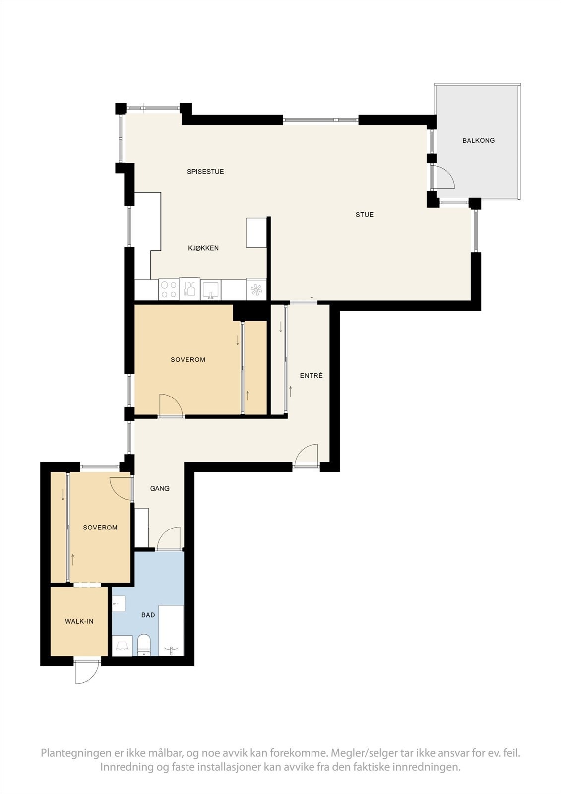 Leiligheten ligger i byggets 4. etasje med heisadkomst og har følgende planløsning. OBS: Det er to innganger til boligen. Galleribilde