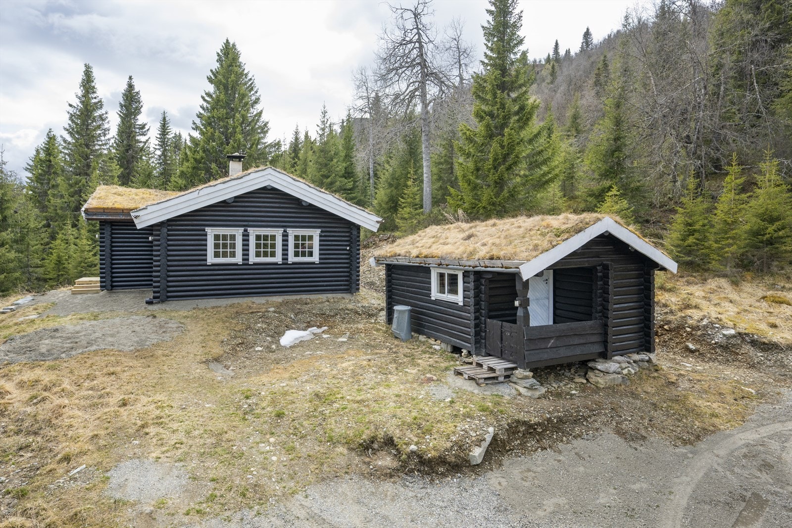 Eiendommen består av tømmerhytte m/torvtak fra 2002 samt et lite anneks. Galleribilde