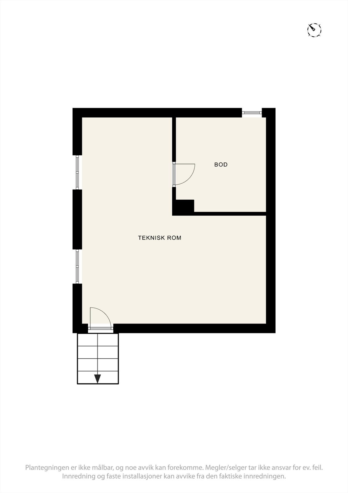 Plantegning kjeller våningshus. Uinnredet kjellerrom med utvendig adkomst. Galleribilde