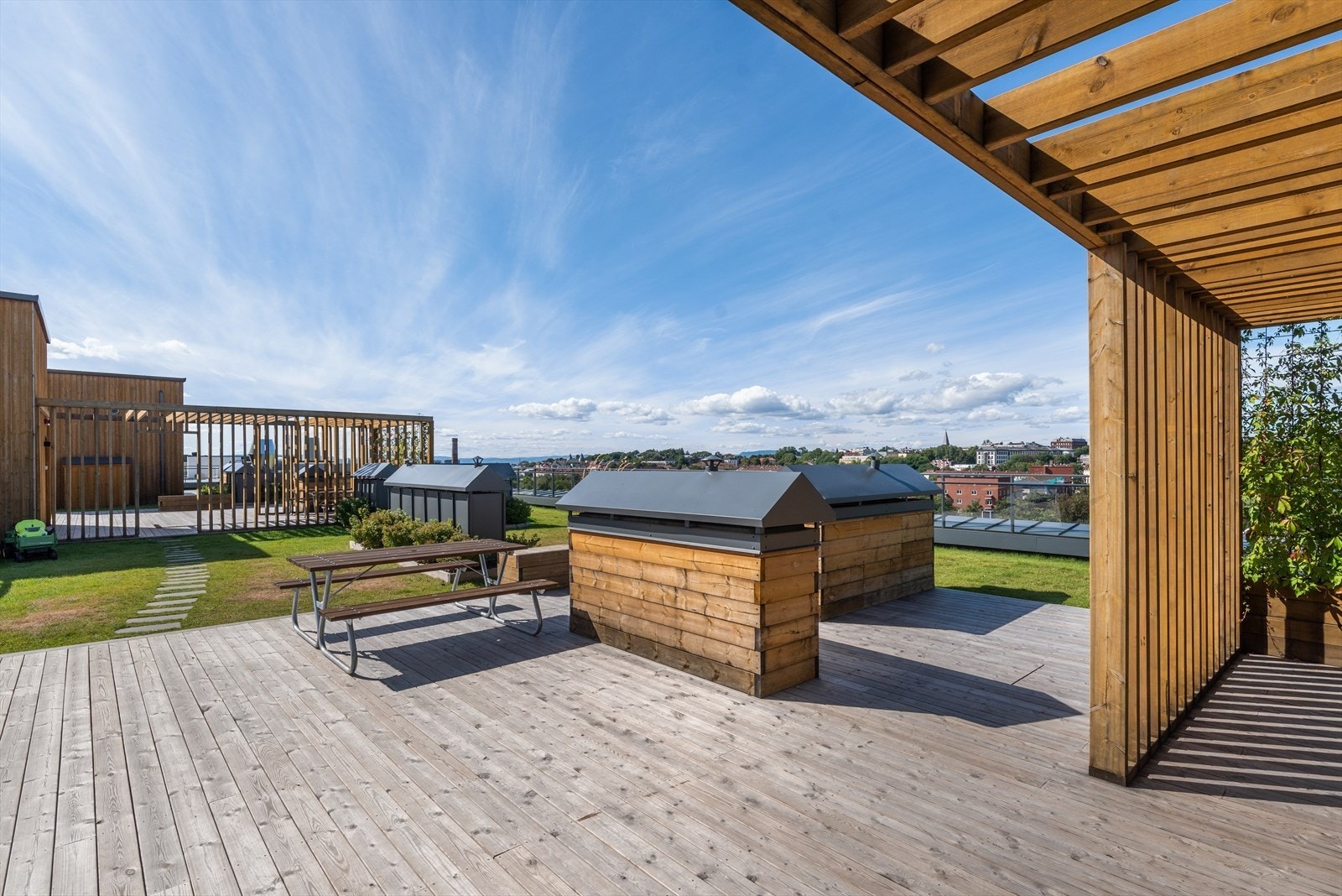 Ta heisen opp til byggets perle - Stor, felles takterrasse med panoramautsikt utover hele Oslo Galleribilde