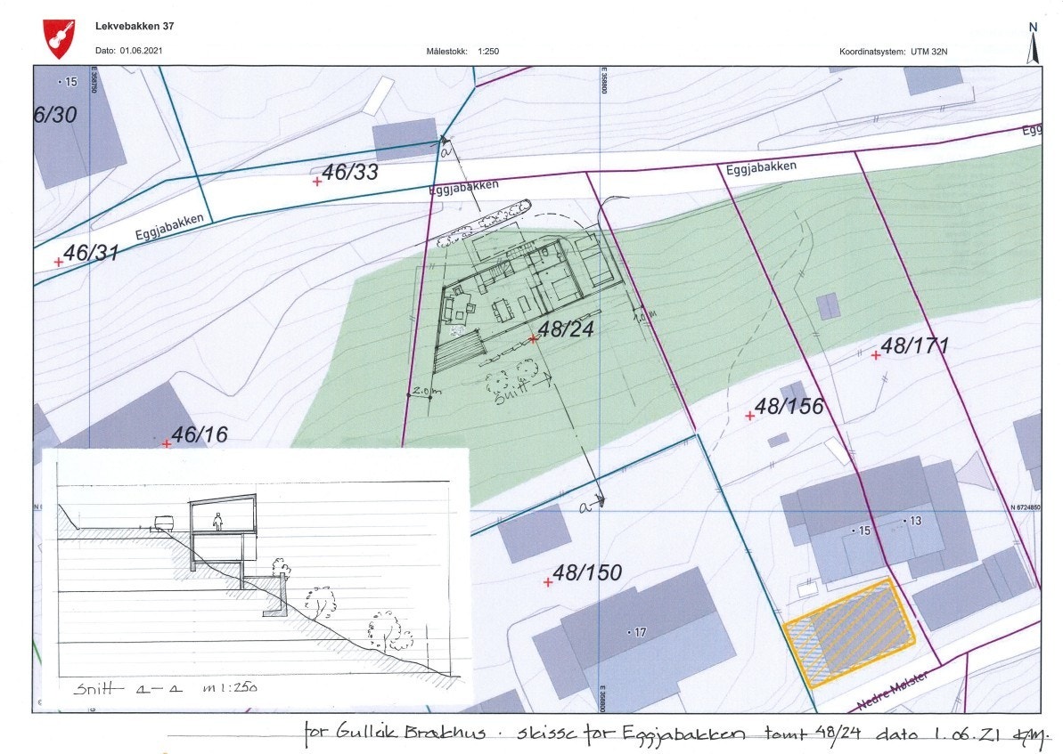 Tidligere tegning av planlagt bolig. Galleribilde