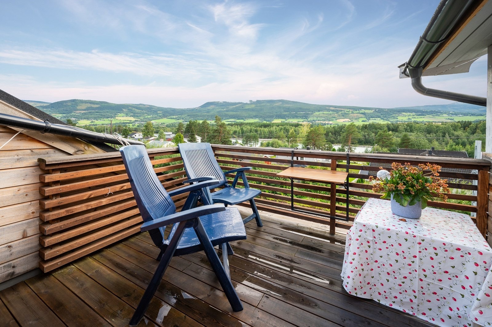 Leiligheten har terrasse med flott utsikt. Galleribilde