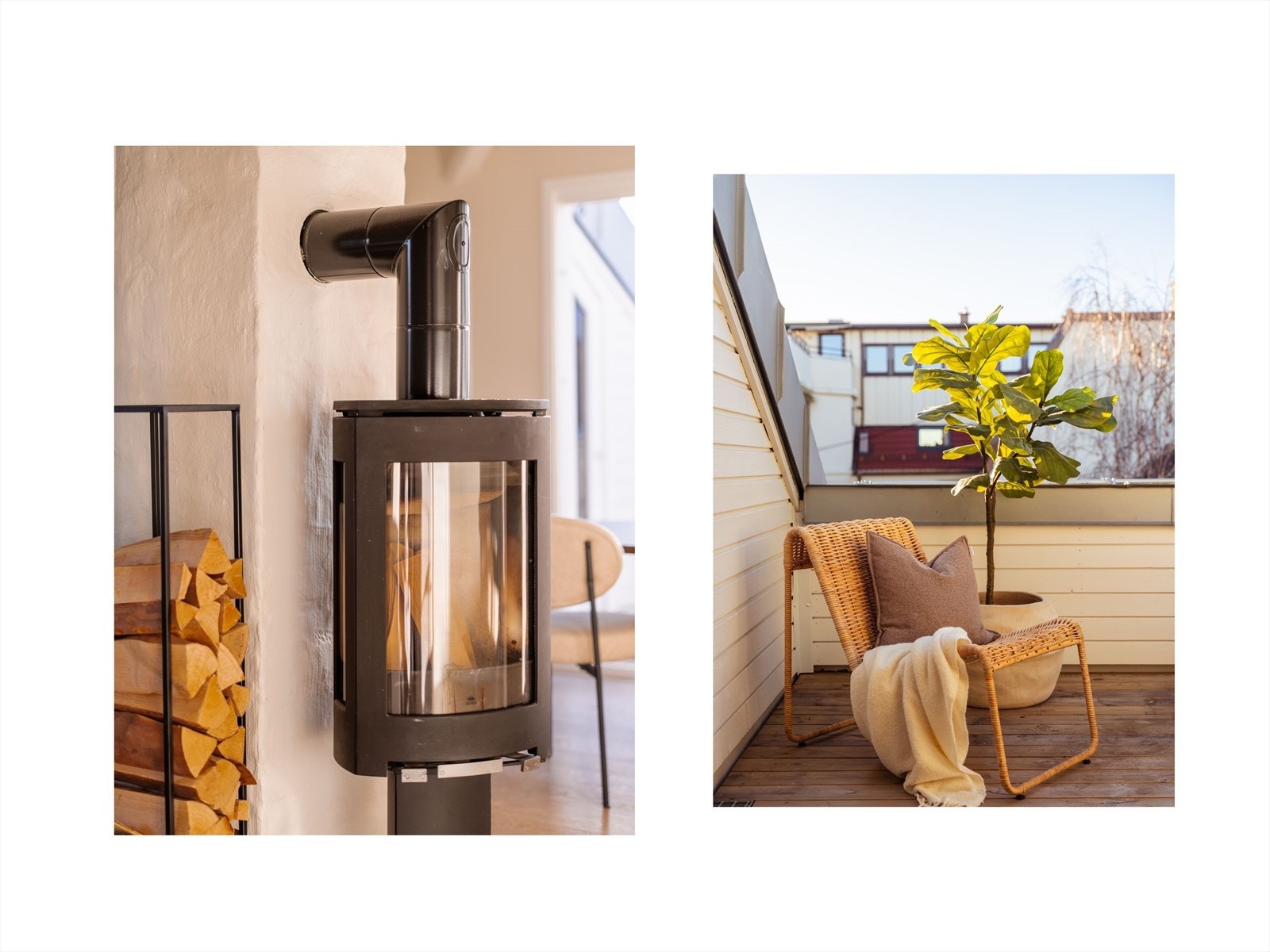 På vinteren kan man nyte varmen fra peisen, mens varme sommerdager kan tilbringes på den solrike takterrassen. Galleribilde