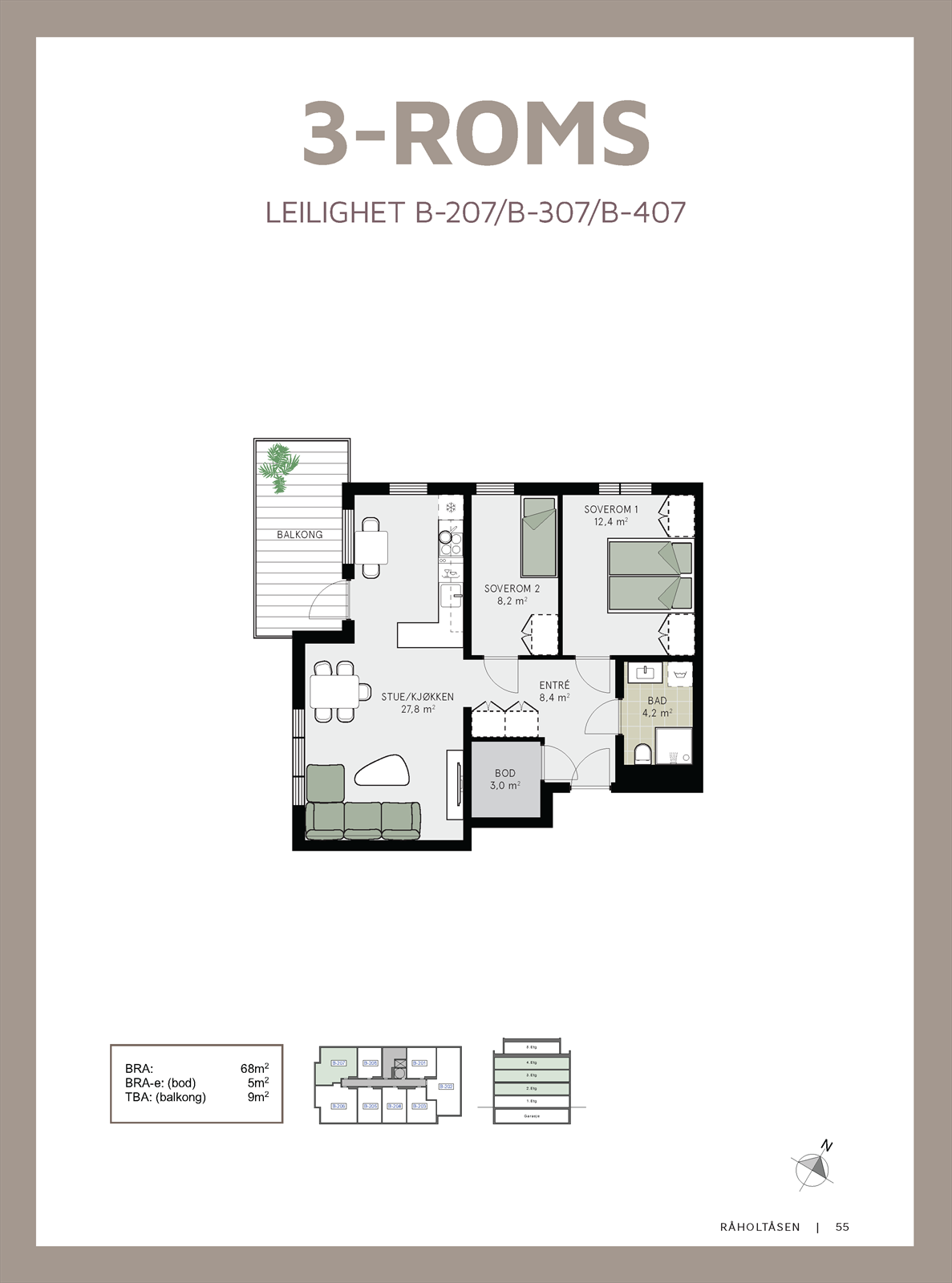 Plantegning av leiligheten som ligger fint til i 2. etasje. Galleribilde