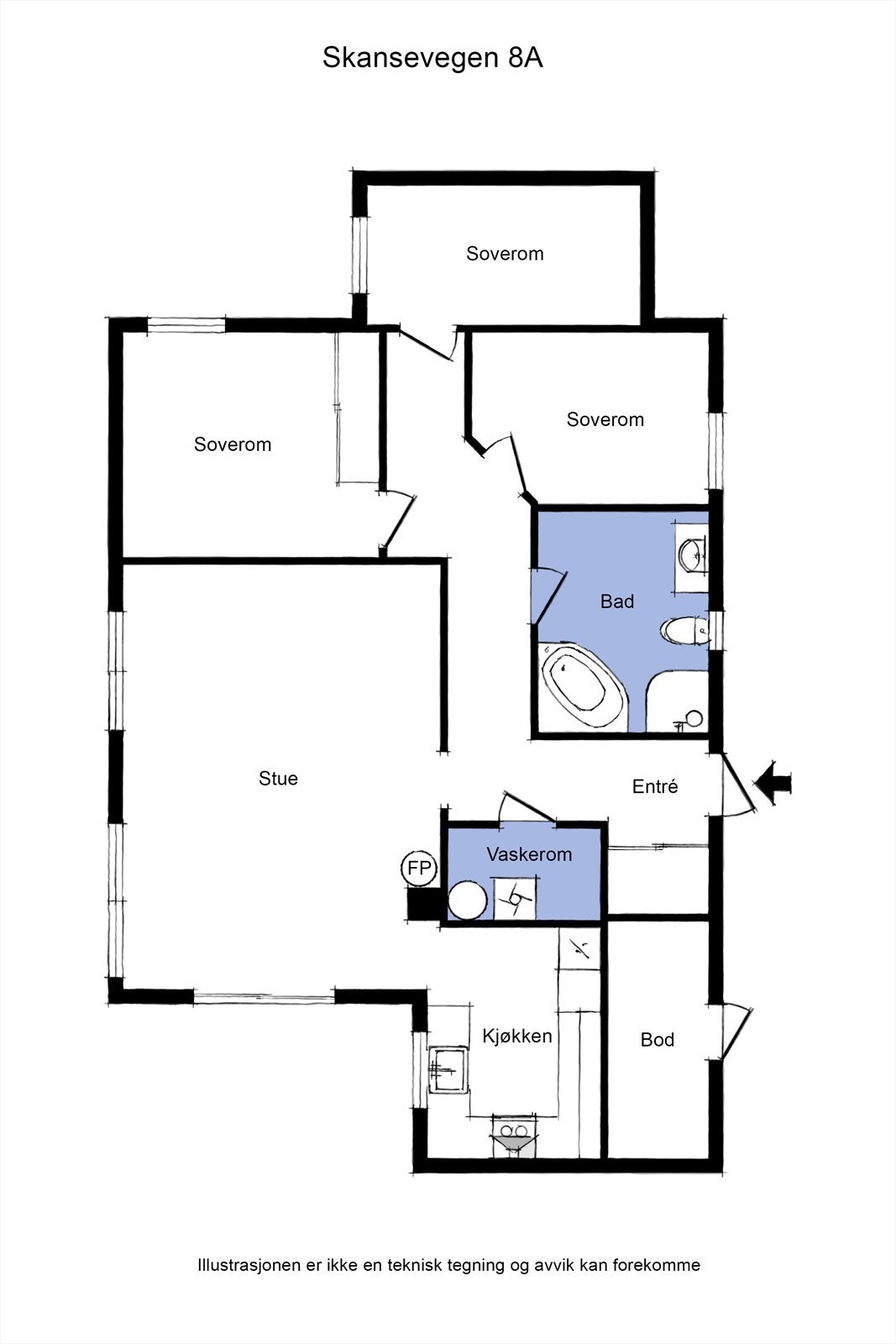 Plantegning Skansevegen 8A. Galleribilde