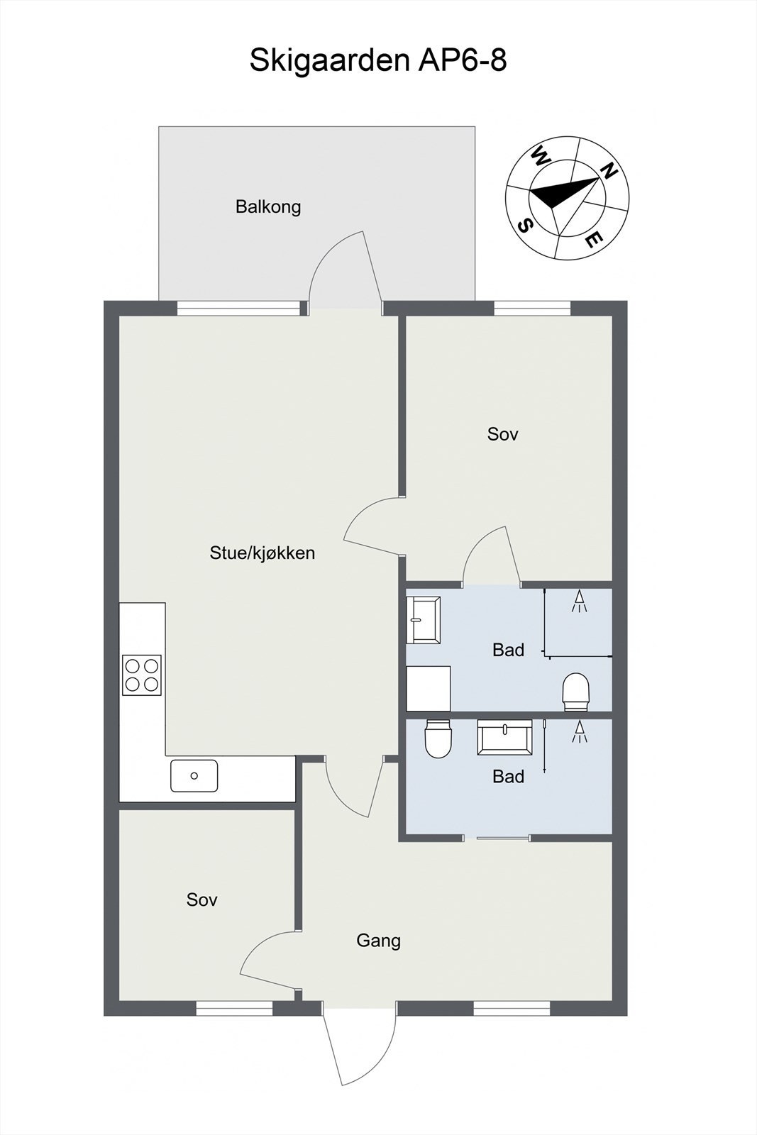 Plantegning, gang/hall kan brukes som tv stue og til ekstra soveplasser Galleribilde